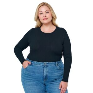 NWT Edited by Remi Bader Women's Black Long Sleeve  Ribbed Bodysuit 2X